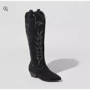 Universal Thread Women Sommer Stitch Western Cowboy Knee High Boots Size 7 Black